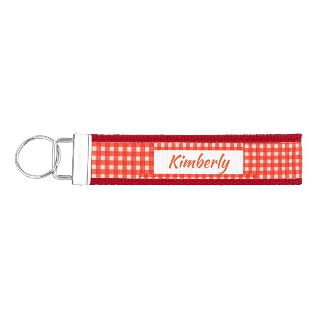Checkerboard Pattern Red and White Wrist Keychain (Keys on Left)