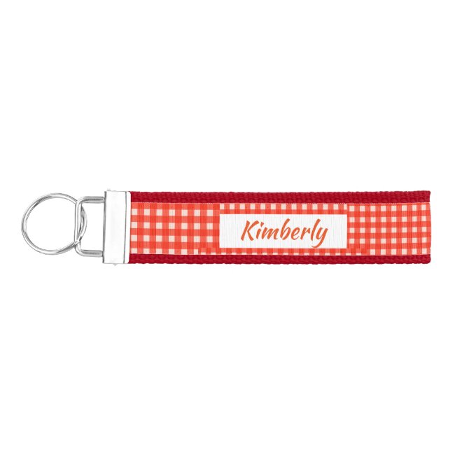 Checkerboard Pattern Red and White Wrist Keychain