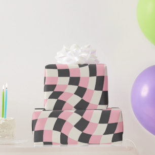 Checkerboard pattern retro groovy , Y2k Wrapping Paper
