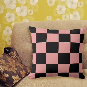 Checkerboard Pattern Retro Pink and Black Throw Pillow
