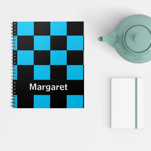Checkerboard Pattern Sky Blue  Black Personalize Notebook