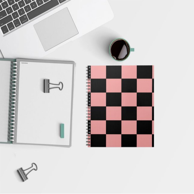 Checkerboard Pattern Squares Pink and Black Notebook (A cool notebook with a pink and black checkerboard pattern)