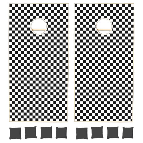 Checkerboard Patterns Black White Trendy Modern Cornhole Set