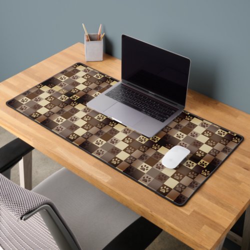 Checkerboard Paw Pattern Brown Tan Black  Desk Mat
