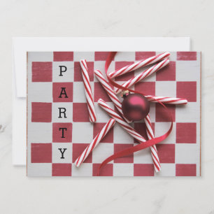 Checkerboard peppermints Christmas party Invitation