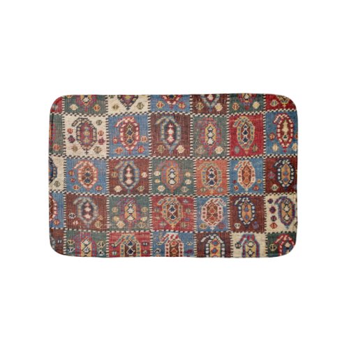 Checkerboard Persian Fars Brown Red Green  Bath Mat