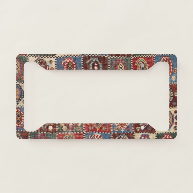 Checkerboard Persian Fars Brown Red Green  License Plate Frame (Front)