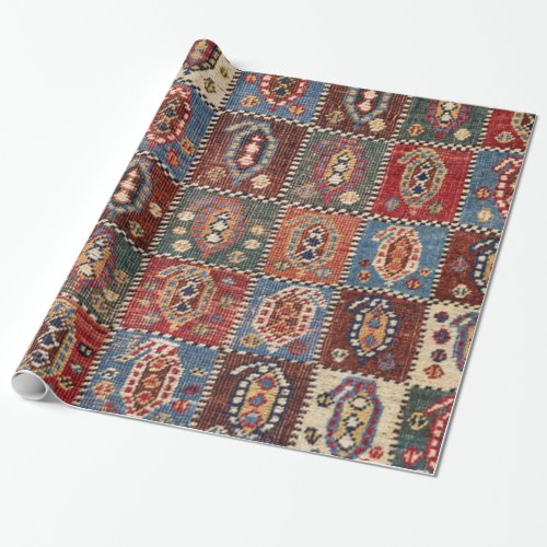 Checkerboard Persian Fars Brown Red Green  Wrapping Paper