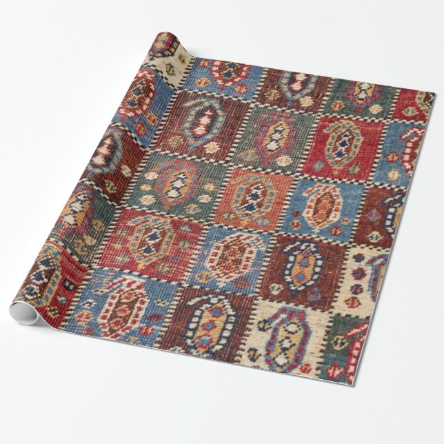 Checkerboard Persian Fars Brown Red Green  Wrapping Paper (Unrolled)