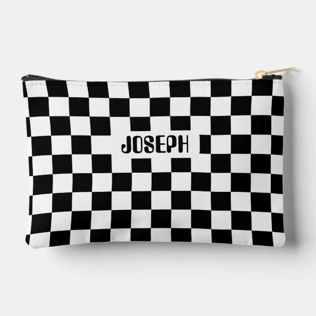 Checkerboard Personalized Name Pencil Case Accessory Pouch (Back)