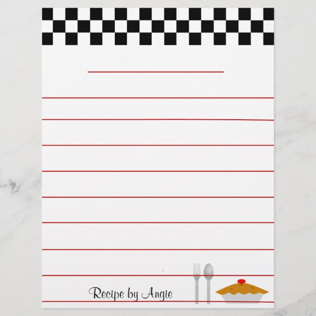 Checkerboard Pie Recipe Paper - With Lines (Front)