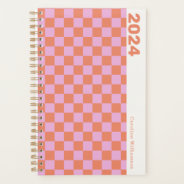 Checkerboard Pink Coral Orange Personalized 2023 Planner at Zazzle