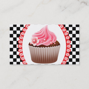 Checkerboard Pink Cupcake Bakery Business Card