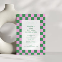 Checkerboard Pink Green Geometric 21st Birthday