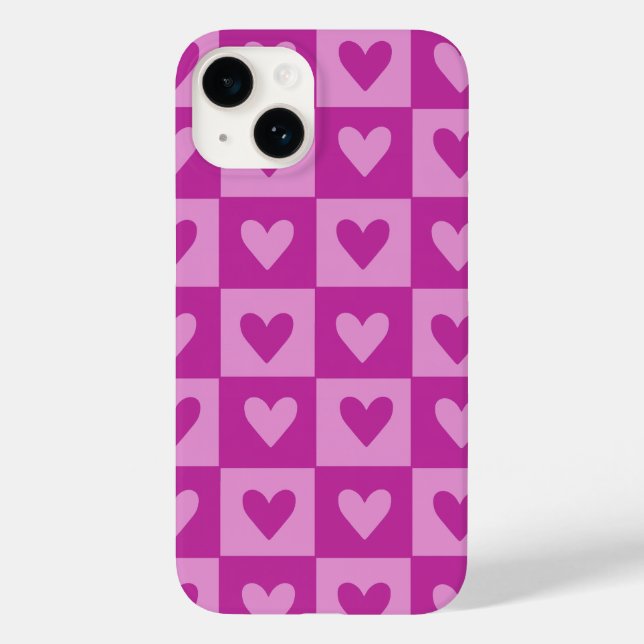 Checkerboard Pink Heart Pattern Phone Case (Back)