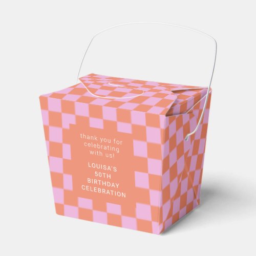 Checkerboard Pink Orange Custom Birthday Thank You Favor Boxes