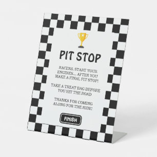 Checkerboard Pit Stop Birthday Pedestal Sign