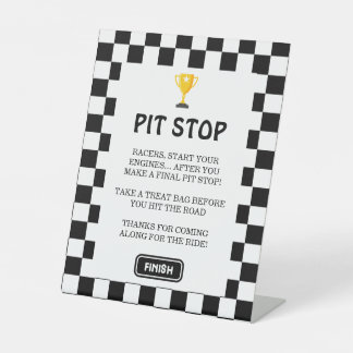 Checkerboard Pit Stop Birthday Pedestal Sign