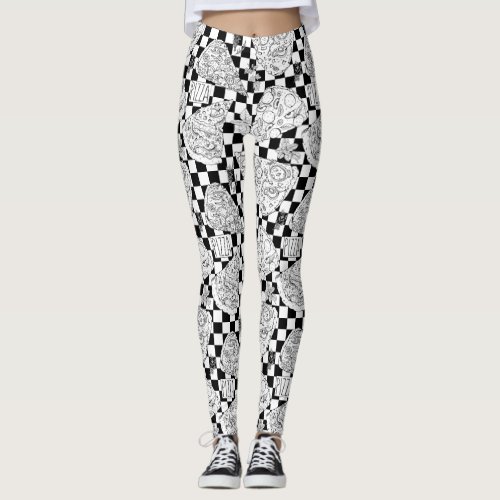 Checkerboard Pizza Parlor Pizzeria Female Chef Leggings