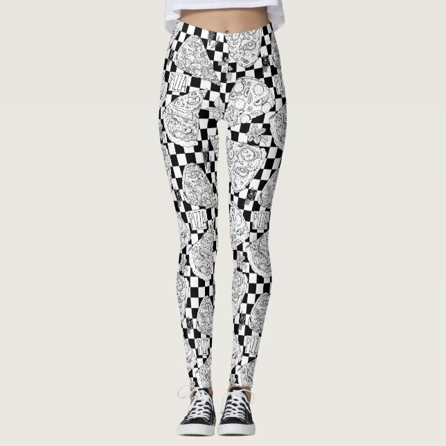 Checkerboard Pizza Parlor Pizzeria Female Chef Leggings (Front)