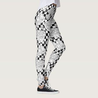 Checkerboard Pizza Parlor Pizzeria Female Chef Leggings | Zazzle