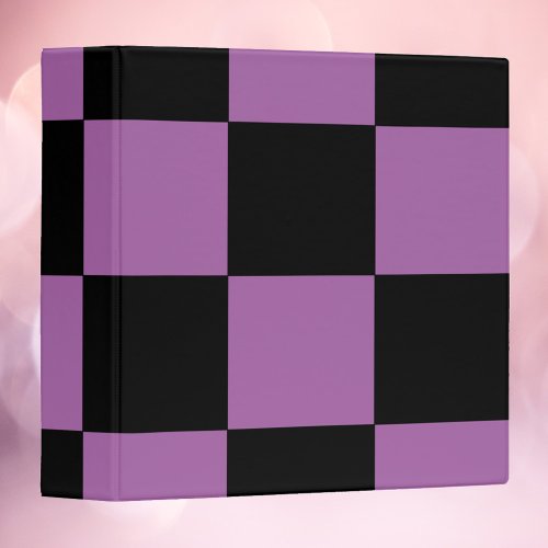 Checkerboard Purple and Black Pattern 3 Ring Binder