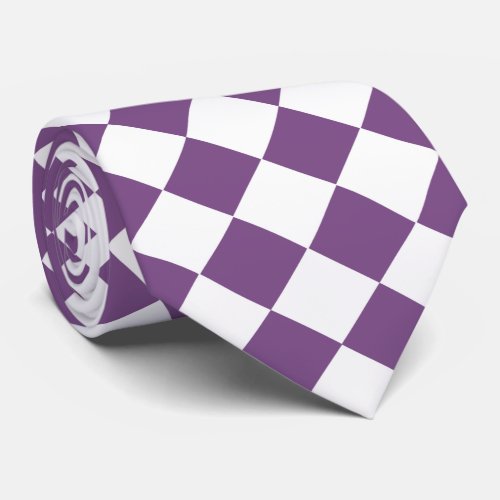 Checkerboard Purple and White Design Neck Tie