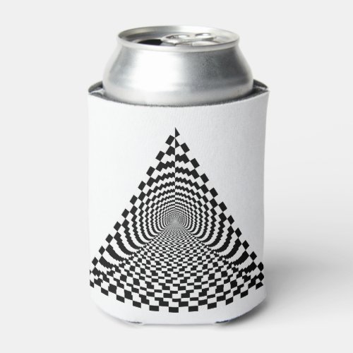 Checkerboard Pyramid Space Black and White Can Cooler