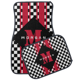 Checkerboard Racer Stripe Monogram |  Car Floor Mat