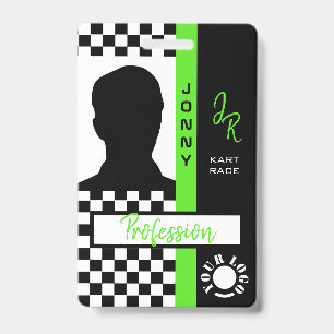 Checkerboard Racing Flag Green Line Race Photo  Badge