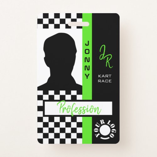 Checkerboard Racing Flag Green Line Race Photo  Badge