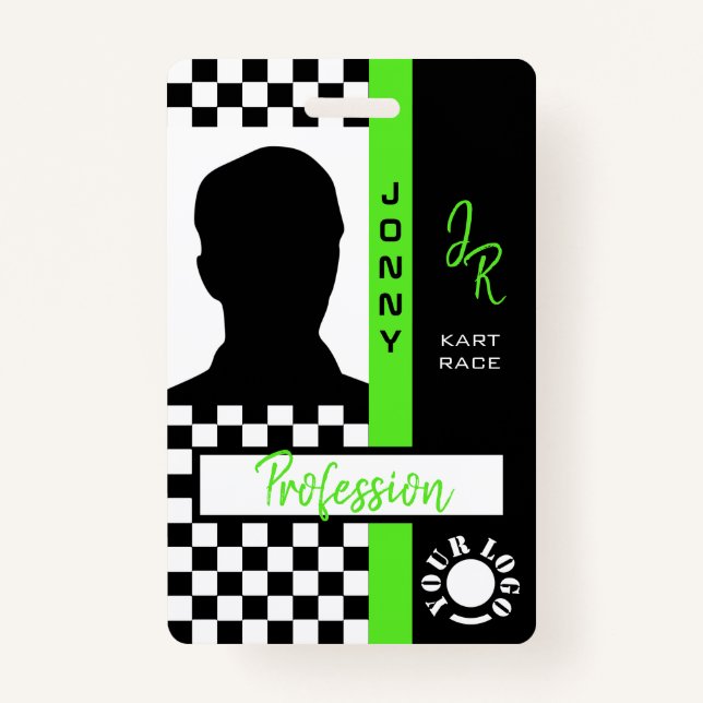 Checkerboard Racing Flag Green Line Race Photo  Badge (Front)