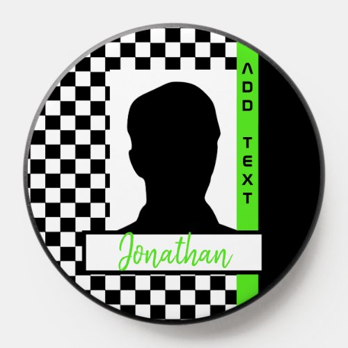 Checkerboard Racing Flag Green Line Race Photo  PopSocket