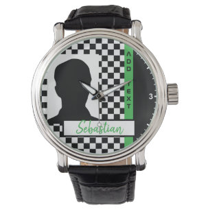 Checkerboard Racing Flag Green Line Race Photo Watch