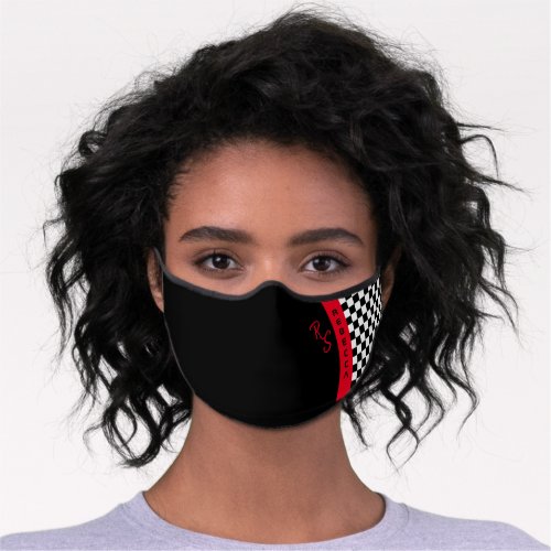 Checkerboard Racing Flag Red Line Custom Name Cool Premium Face Mask