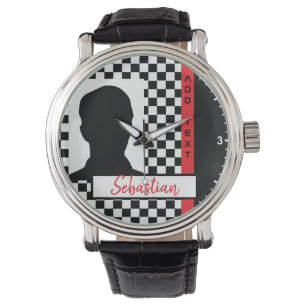 Checkerboard Racing Flag Red Line Race Photo  Watch