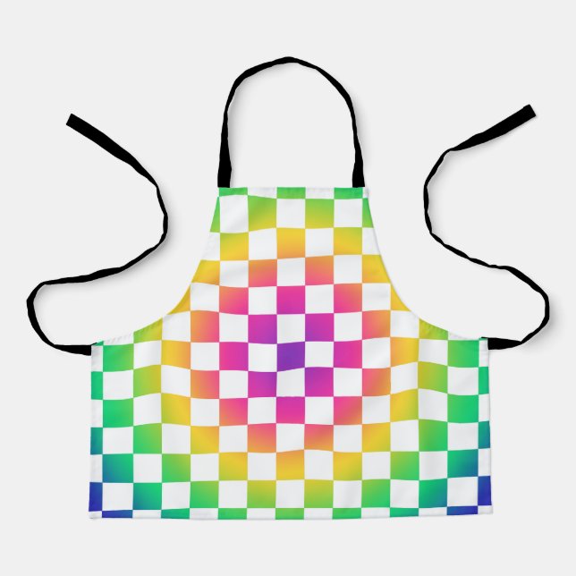 Checkerboard Rainbow Colorful Pattern Apron (Front)