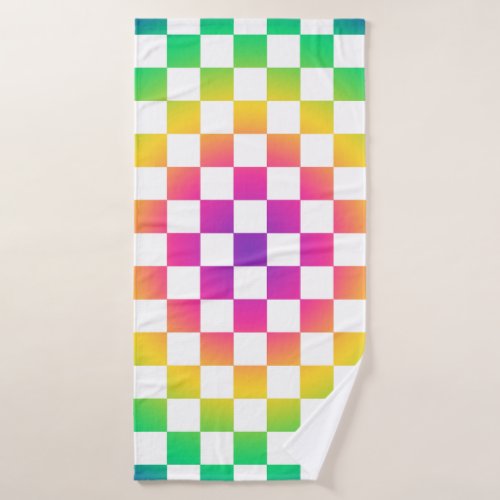 Checkerboard Rainbow Colorful Pattern Bath Towel