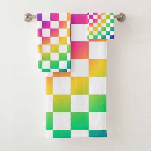 Checkerboard Rainbow Colorful Pattern Bath Towel Set