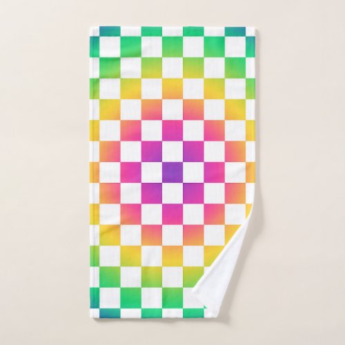 Checkerboard Rainbow Colorful Pattern Hand Towel