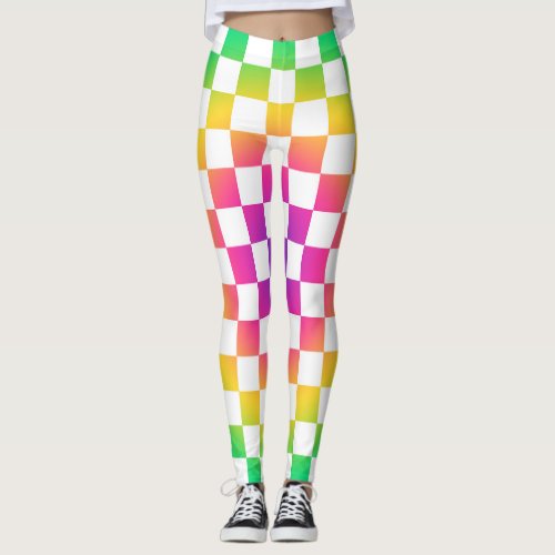 Checkerboard Rainbow Colorful Pattern Leggings