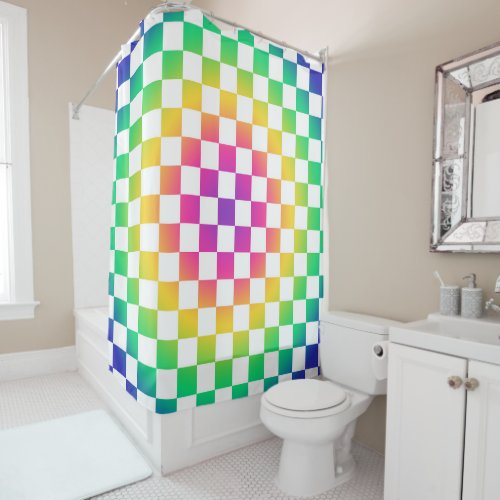 Checkerboard Rainbow Colorful Pattern Shower Curtain