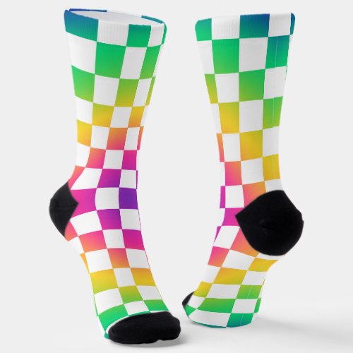 Checkerboard Rainbow Colorful Pattern Socks