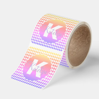 Checkerboard Rainbow Colors with Monogram Name Square Sticker