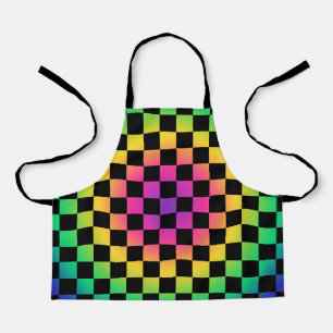 Checkerboard Rainbow Flower Pattern Apron