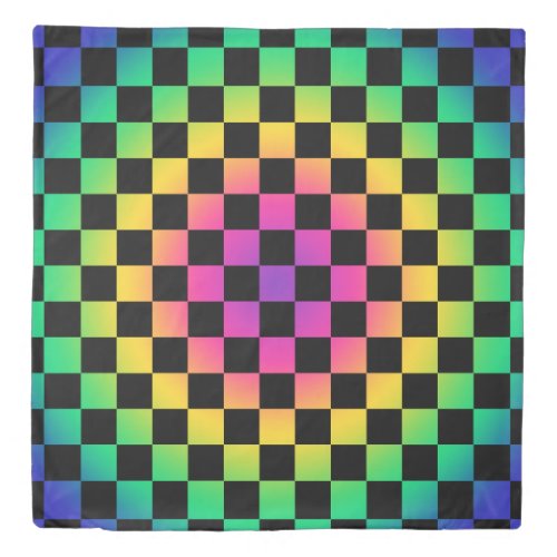 Checkerboard Rainbow Flower Pattern Duvet Cover