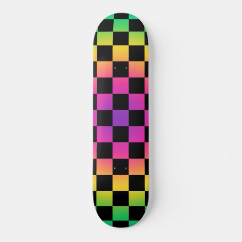Checkerboard Rainbow Flower Pattern Skateboard