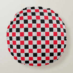 checkerboard red & black Stylish vintage pattern Round Pillow