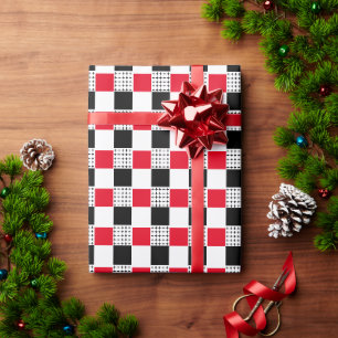 Checkerboard red & black & white buffalo plaid wrapping paper