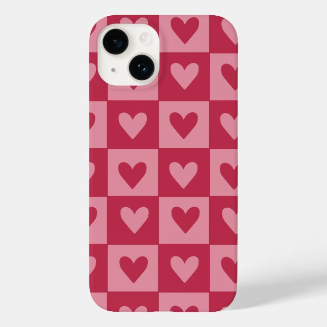Checkerboard Red Heart Pattern Phone Case (Back)